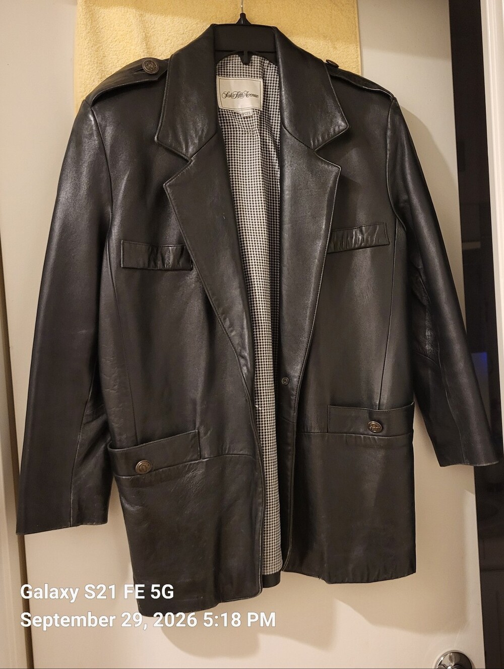 Saks Fifth Avenue Black Leather Trench Coat